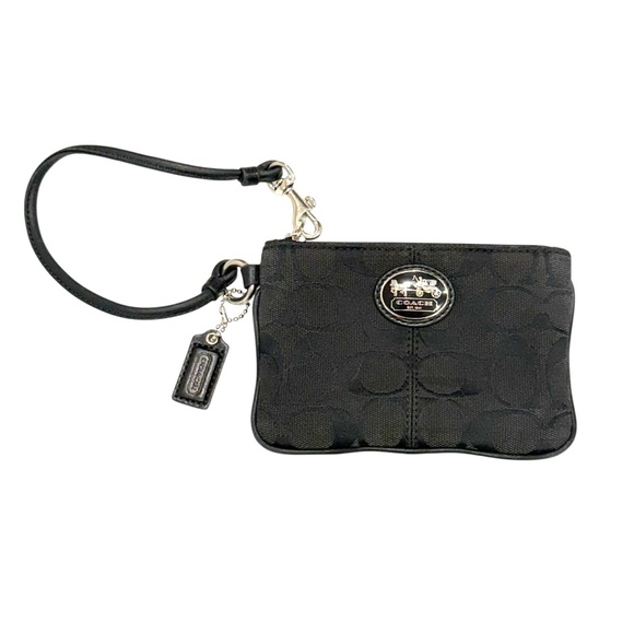 Coach Dark Brown Signature Jacquard Small Wristlet Pouch - Picture 1 of 6
